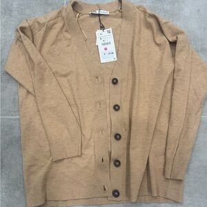 Zara Tan Button-Up Cardigan